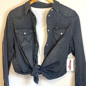 Wrangler Women's Boyfriend Denim Snap Closure Shirt, blk, small, NWT